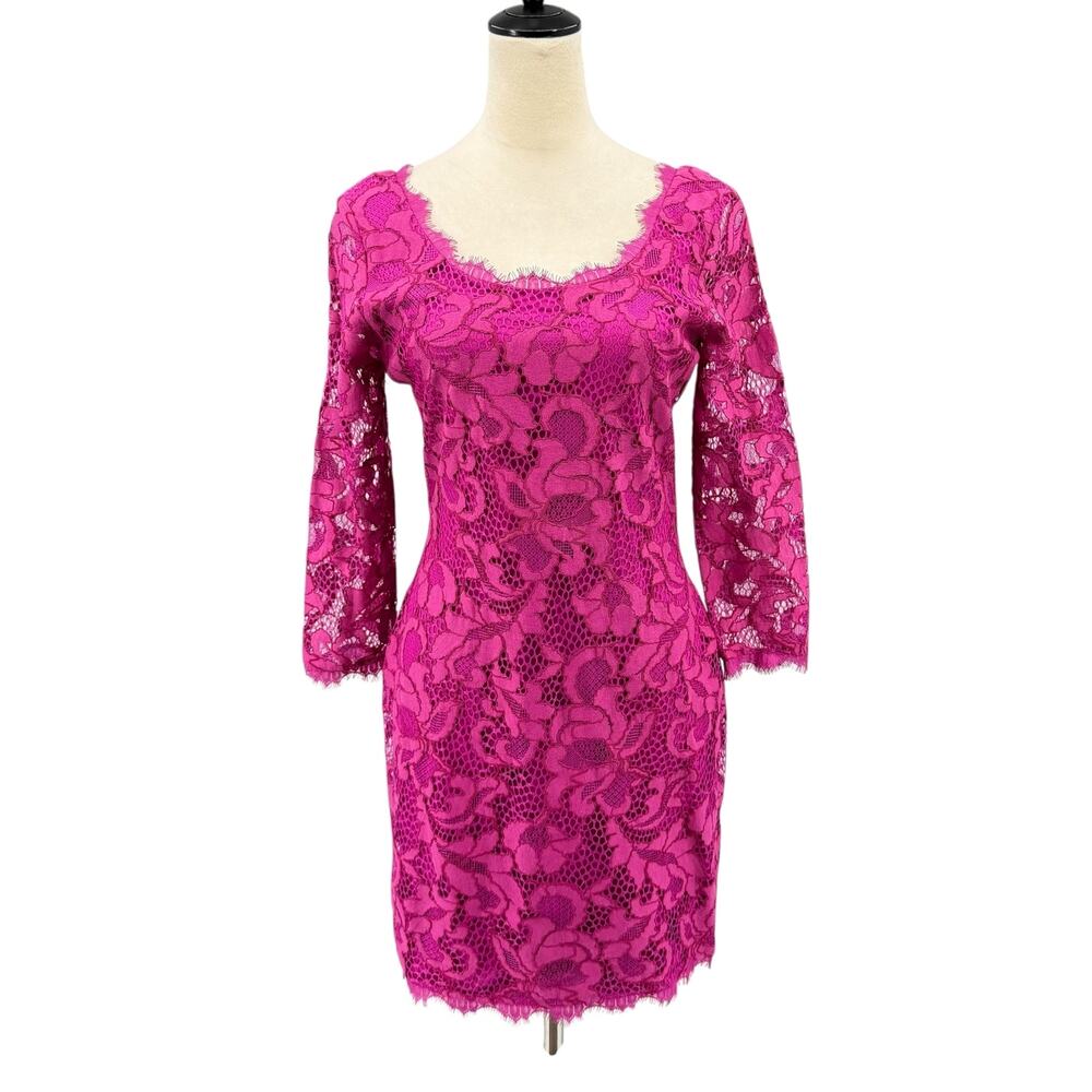 Diane von Furstenberg Zarita Scoop Magenta Purple Lace Mini Cocktail Dress